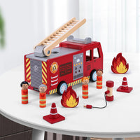 Wooden Fire Truck Toy for Kids - Firefighter Playset with 4 Figures, Ladder & Accessories - Educational Toddler Toys for Boys & Girls Ages 3+