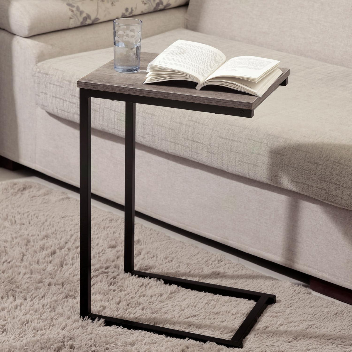 Sleek C-Shaped Side Table with Black Powder-Coated Finish