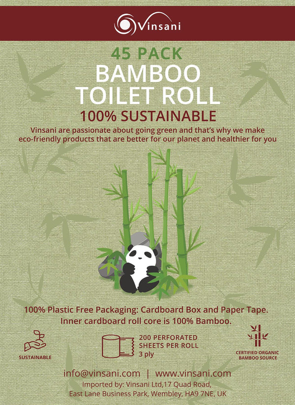 Vinsani Bamboo Eco-Friendly Toilet Roll 45 Pack 3 Ply