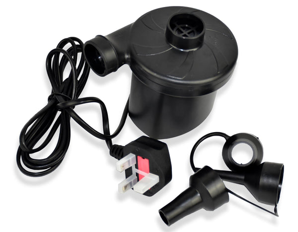 240V Electric Air Pump — Inflate & Deflate, 3 Nozzle Sizes, UK Plug, Portable Pump for Air Beds, Paddling Pools & Inflatables