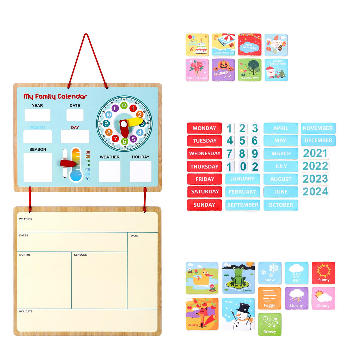 Family Calendar - 12-Month Wooden Wall Planner & Educational Organizer for Kids