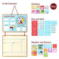 Family Calendar - 12-Month Wooden Wall Planner & Educational Organizer for Kids