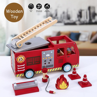 Wooden Fire Truck Toy for Kids - Firefighter Playset with 4 Figures, Ladder & Accessories - Educational Toddler Toys for Boys & Girls Ages 3+