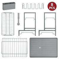 2-Tier Dish Drainer — Space-Saving Rack with Removable Drip Tray, Cutlery Holder & Cup Rack, Grey