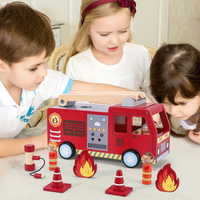 Wooden Fire Truck Toy for Kids - Firefighter Playset with 4 Figures, Ladder & Accessories - Educational Toddler Toys for Boys & Girls Ages 3+