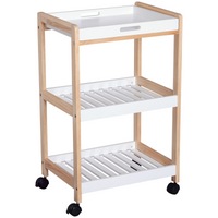 Bamboo Kitchen Trolley Cart on Wheels - 3-Tier Serving Cart with Lockable Wheels & Removable Tray