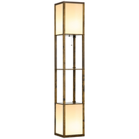 Shelf Floor Lamp with Dual Light — 2 Fabric Lampshades, 2 Display Shelves, Living Room Bedroom Standing Lamp, 156cm, Brown