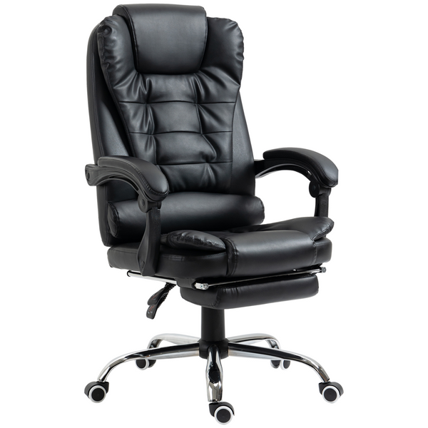 Executive PU Leather High-Back Office Chair with Swivel Wheels - Black