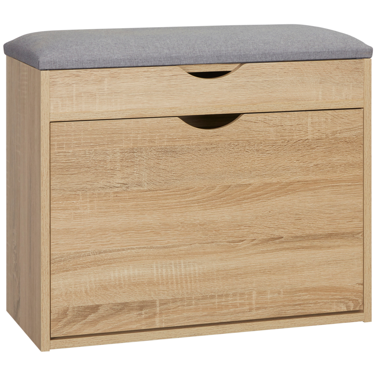 Entryway Shoe Bench with Cushion Seat & Storage Cabinet — Natural Wood Finish