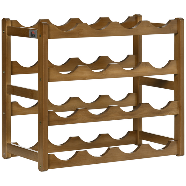 Bamboo Wine Rack — 16 Bottle Capacity, 4-Tier Countertop Storage, Natural Brown