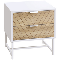 Chevron Accent Bedside Table with 2 Drawers — Chevron Design, White & Oak