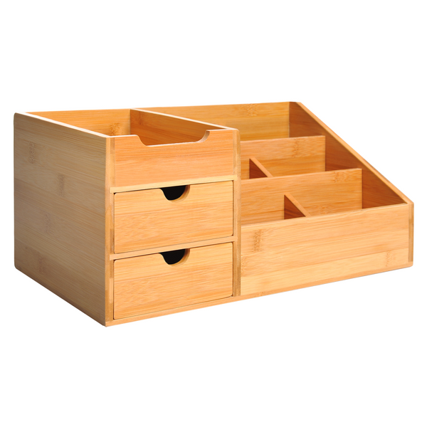 Eco Bamboo Desk Organizer: 2 Drawers, 7 Compartments