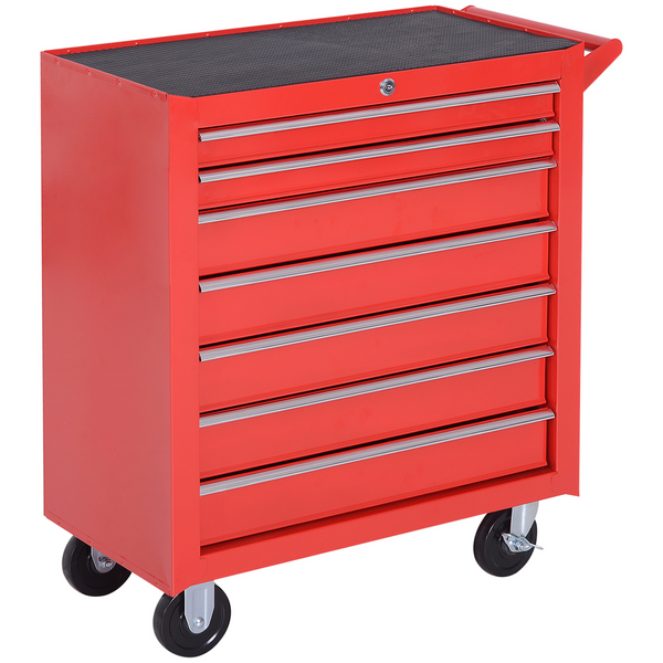 Durhand 7-Drawer Rolling Tool Cabinet, Red Steel Storage Chest