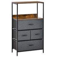 HOMCOM 4-Drawer Fabric Storage Chest Unit with Shelves — Metal Frame, Black