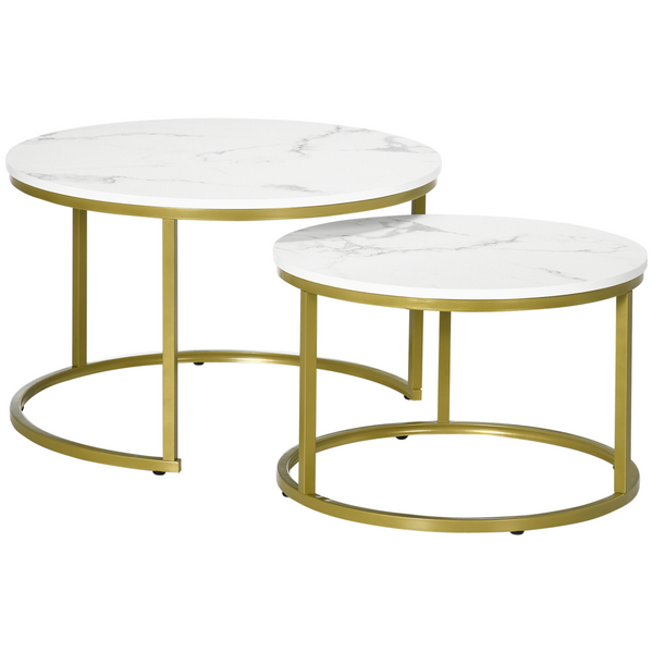 Marble-Look Nesting Round Coffee Table Set
