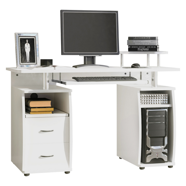 Computer Desk with Keyboard Tray, Drawer & Monitor Shelf-White
