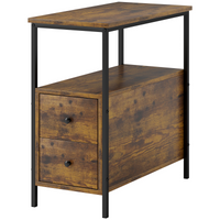 Slim End Table with 2 Drawers & Storage Shelf in Brown - Space-Saving