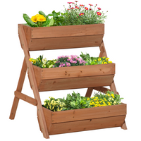3-Tier Wooden Raised Garden Bed Planter Box — Elevated Herb & Vegetable Planter, Fir Wood with Drainage Holes, 65×75×76cm, Brown