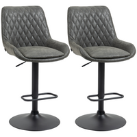 Bar Stools Set of 2 - 360° Swivel, Adjustable Height, PU Leather, Footrest (Grey)